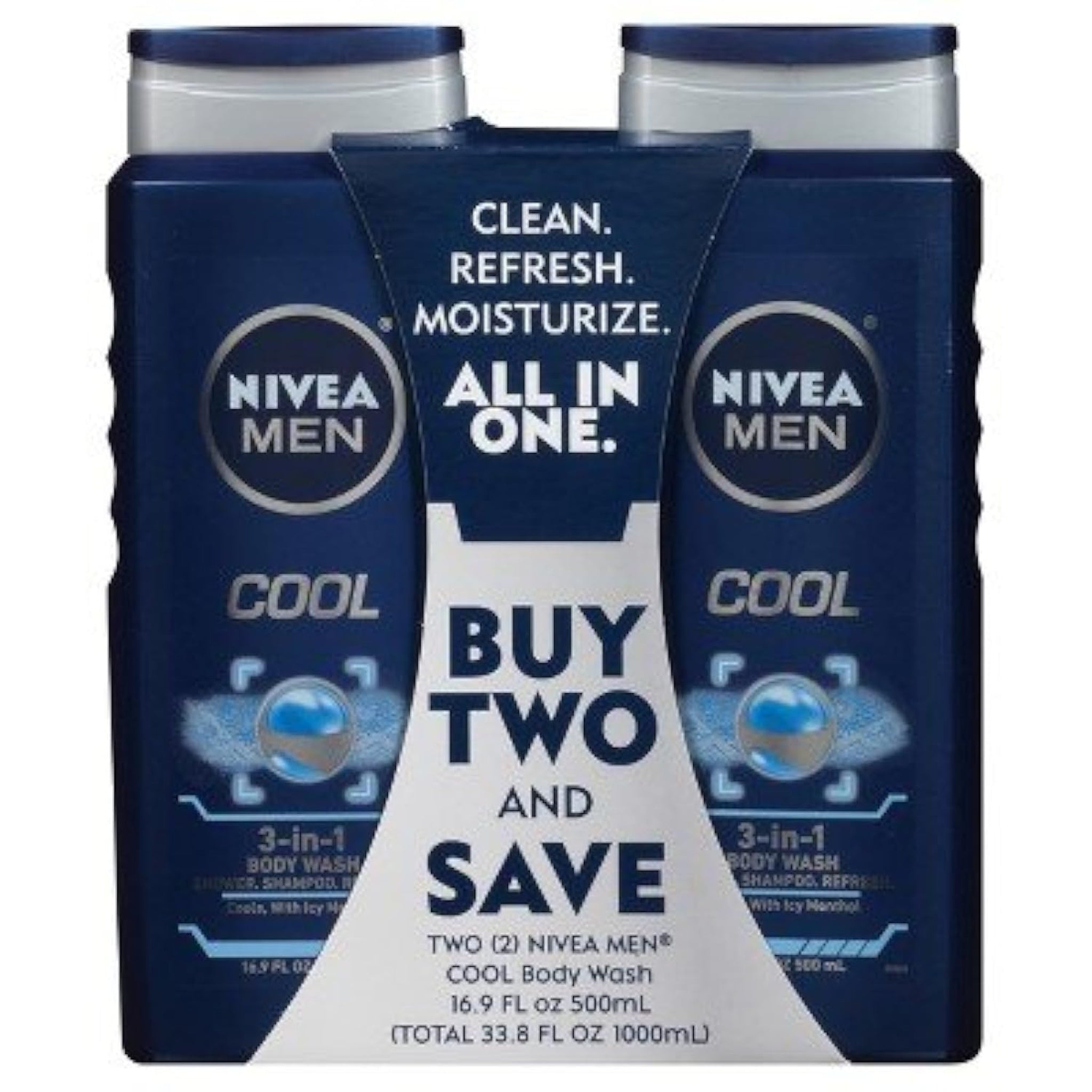 NIVEA Men Cool 3-in-1 Body Wash (16.9 oz, 2-pack)