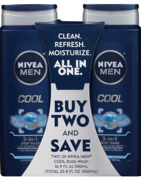 NIVEA Men Cool 3-in-1 Body Wash (16.9 oz, 2-pack)