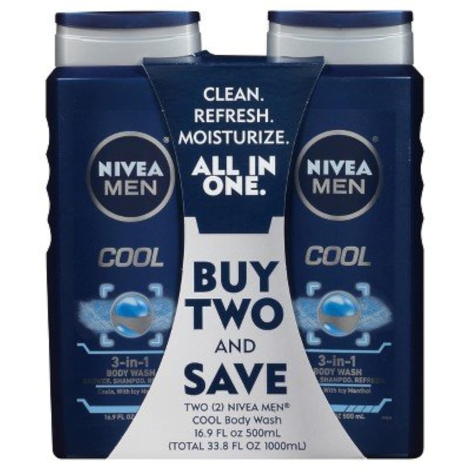 NIVEA Men Cool 3-in-1 Body Wash (16.9 oz, 2-pack)