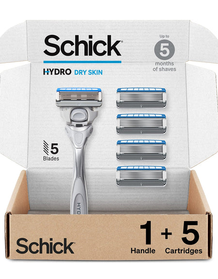 Schick Hydro Dry Skin Razor + Refills (1 Handle + 5 Refills)