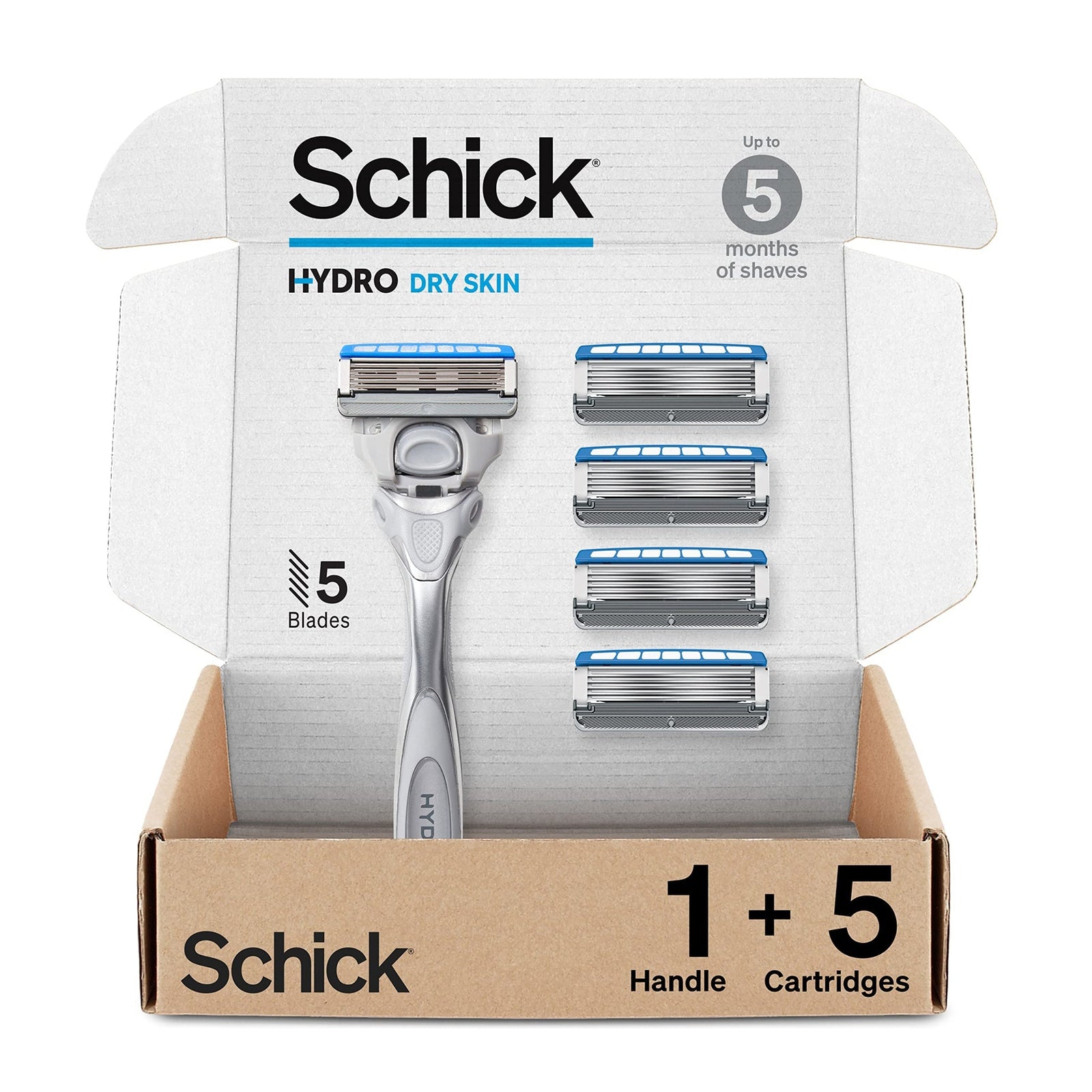 Schick Hydro Dry Skin Razor + Refills (1 Handle + 5 Refills)