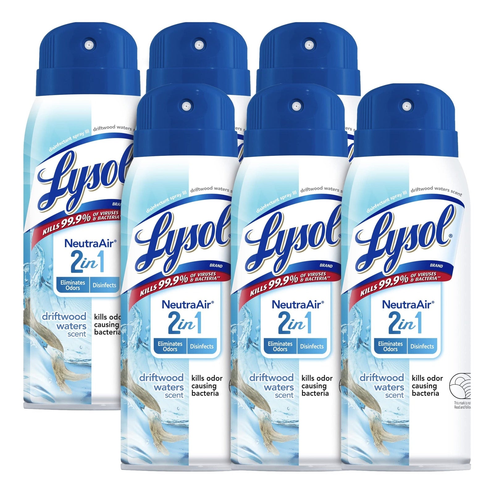 Lysol Neutra Air 2-in-1 Disinfectant Spray Driftwood Waters (10 oz, 6-pack)