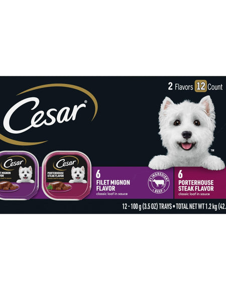 Cesar Wet Dog Food Filet Mignon & Porterhouse (3.5 oz, 12 Pack)