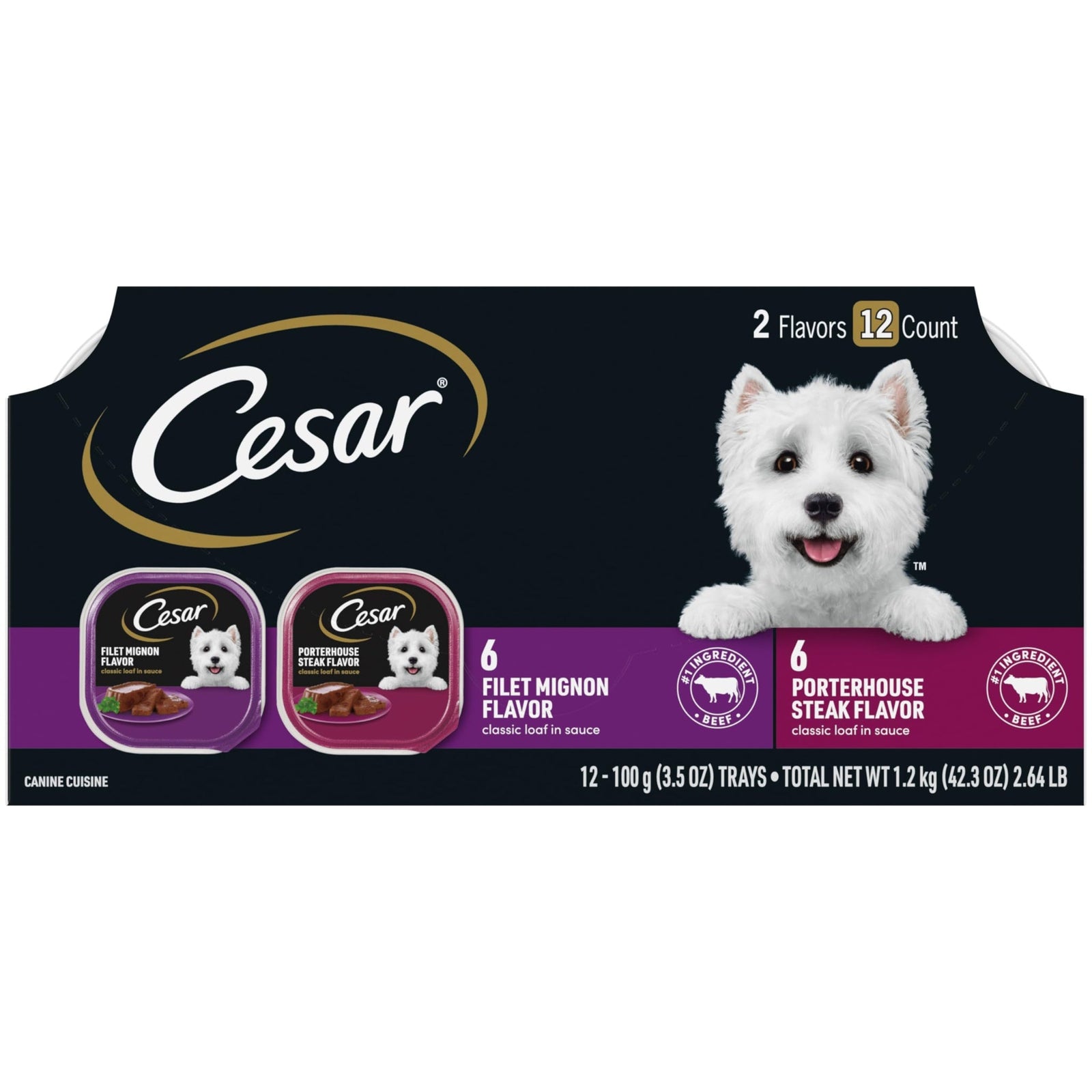Cesar Wet Dog Food Filet Mignon & Porterhouse (3.5 oz, 12 Pack)