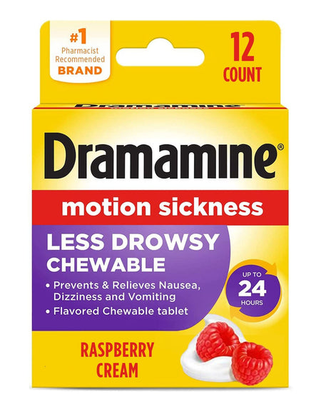 Dramamine Chewable Motion Sickness Raspberry (12 Count)
