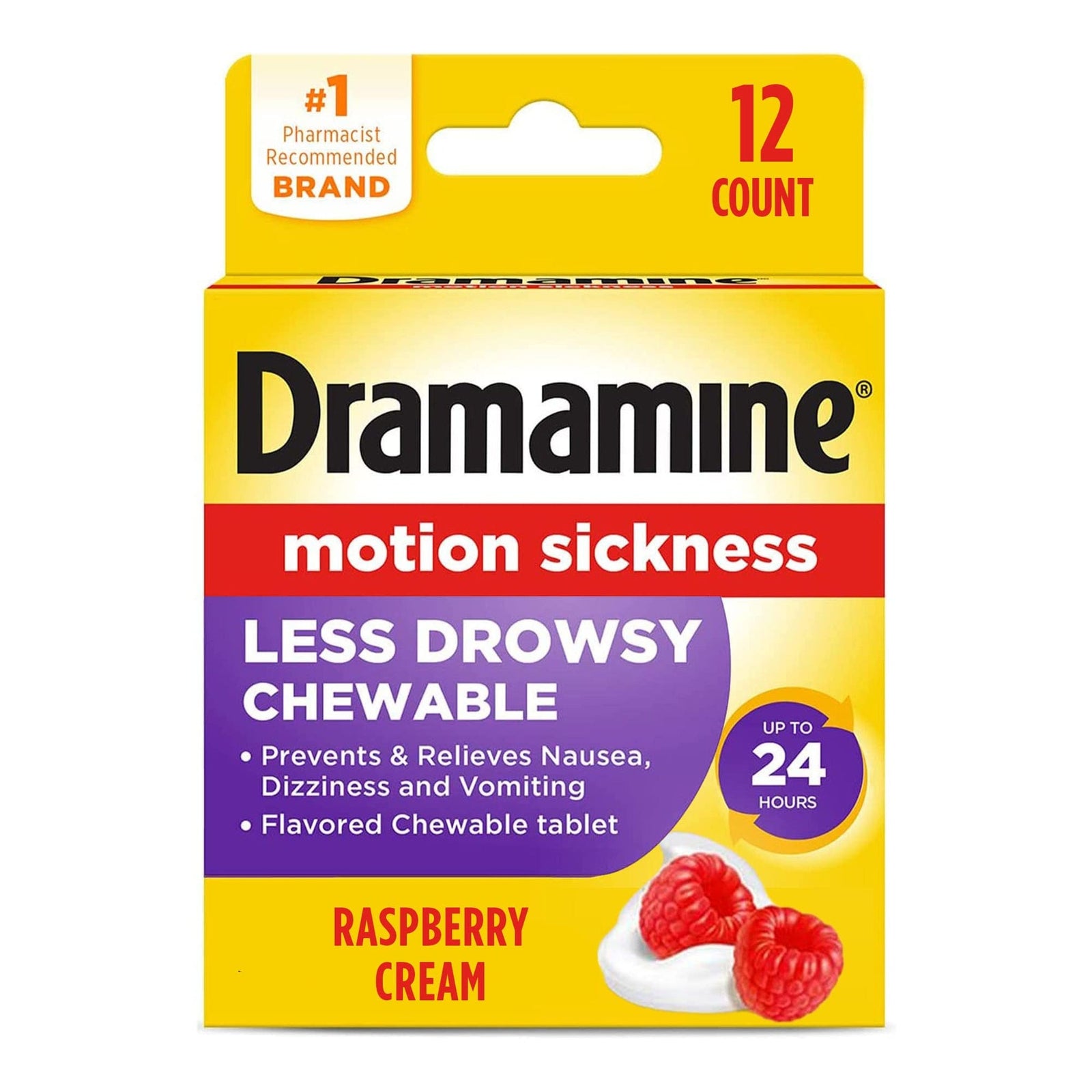 Dramamine Chewable Motion Sickness Raspberry (12 Count)