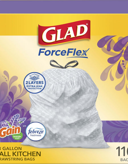 Glad ForceFlex Kitchen Trash Bags Lavender (13 gal, 110 ct)