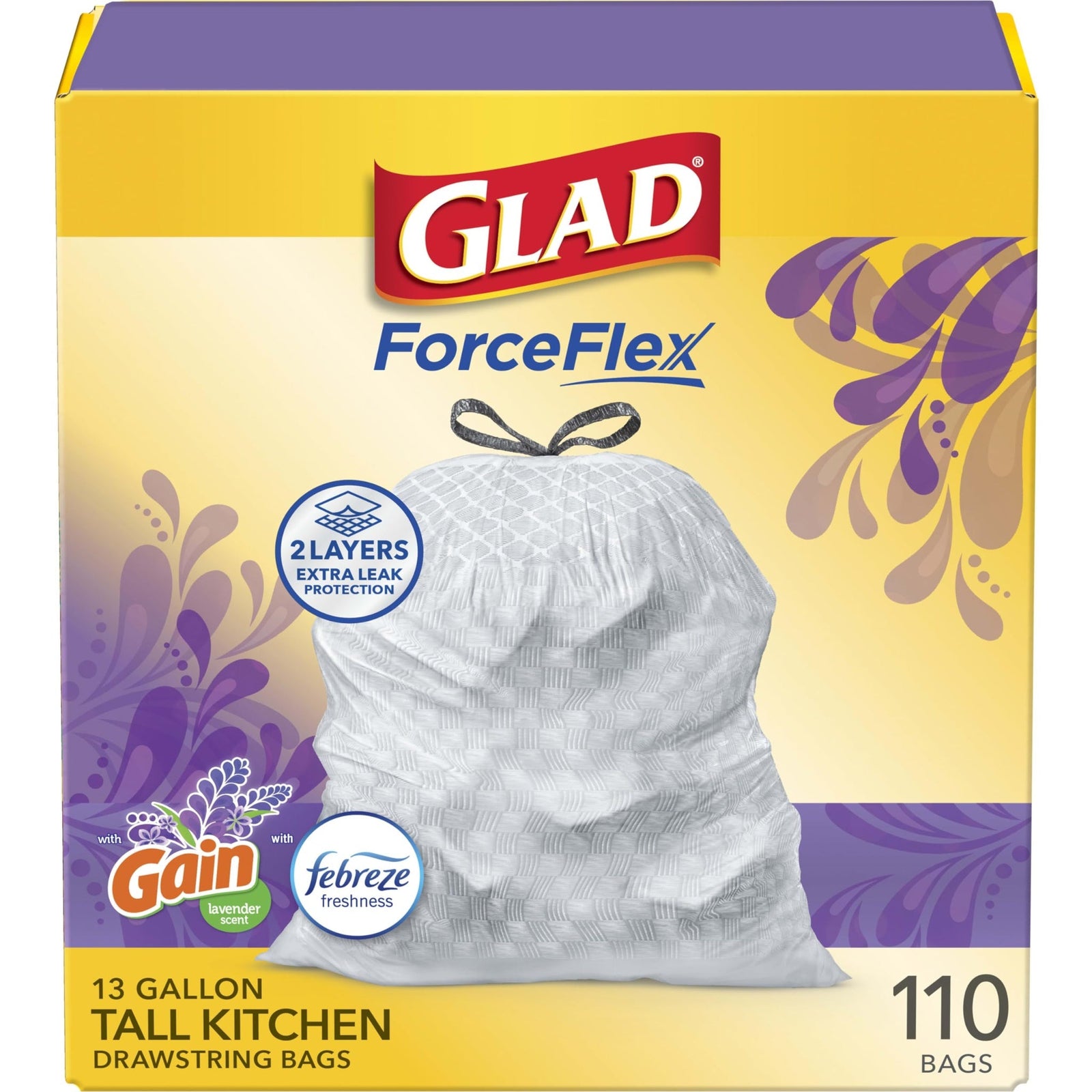Glad ForceFlex Kitchen Trash Bags Lavender (13 gal, 110 ct)