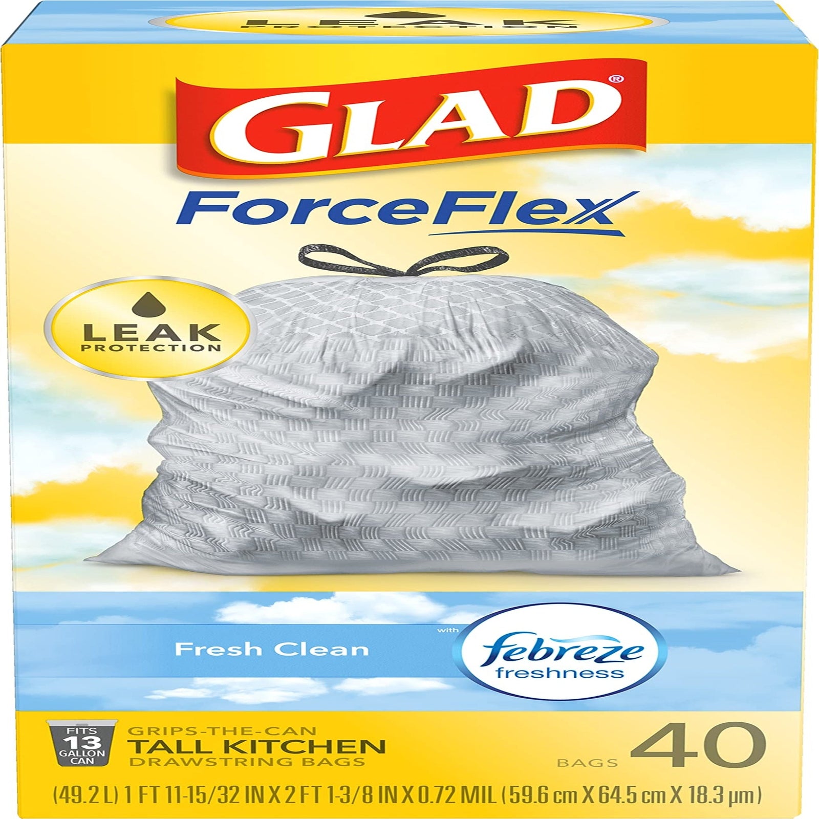 Glad OdorShield Trash Bags Fresh Clean (13 gal, 40 ct)