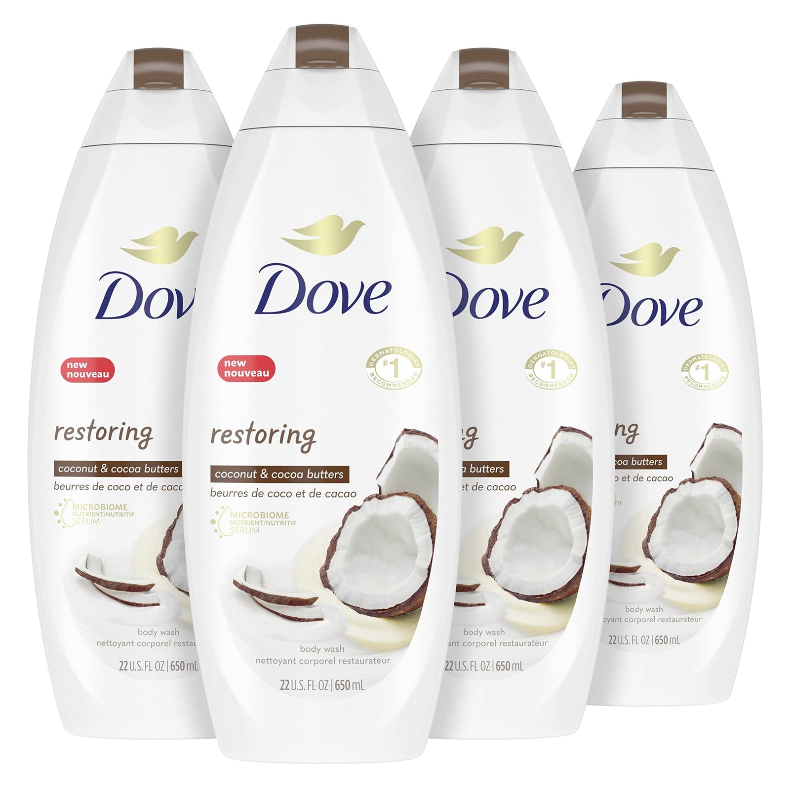Dove Body Wash Coconut & Cocoa Butter (22 oz, 4-pack)