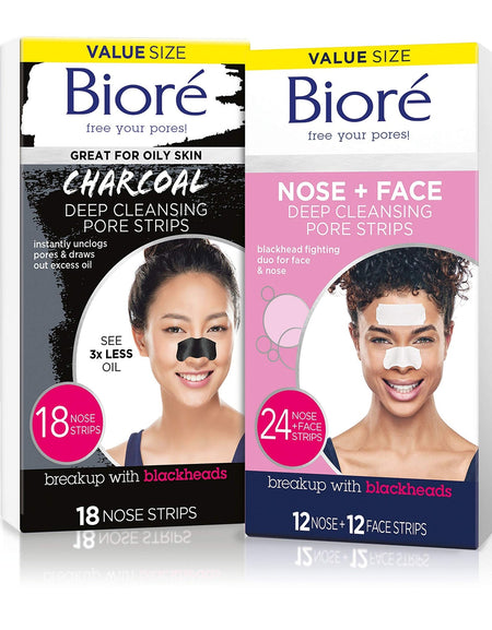 Biore Charcoal Nose+Face Pore Strips (24 Count)