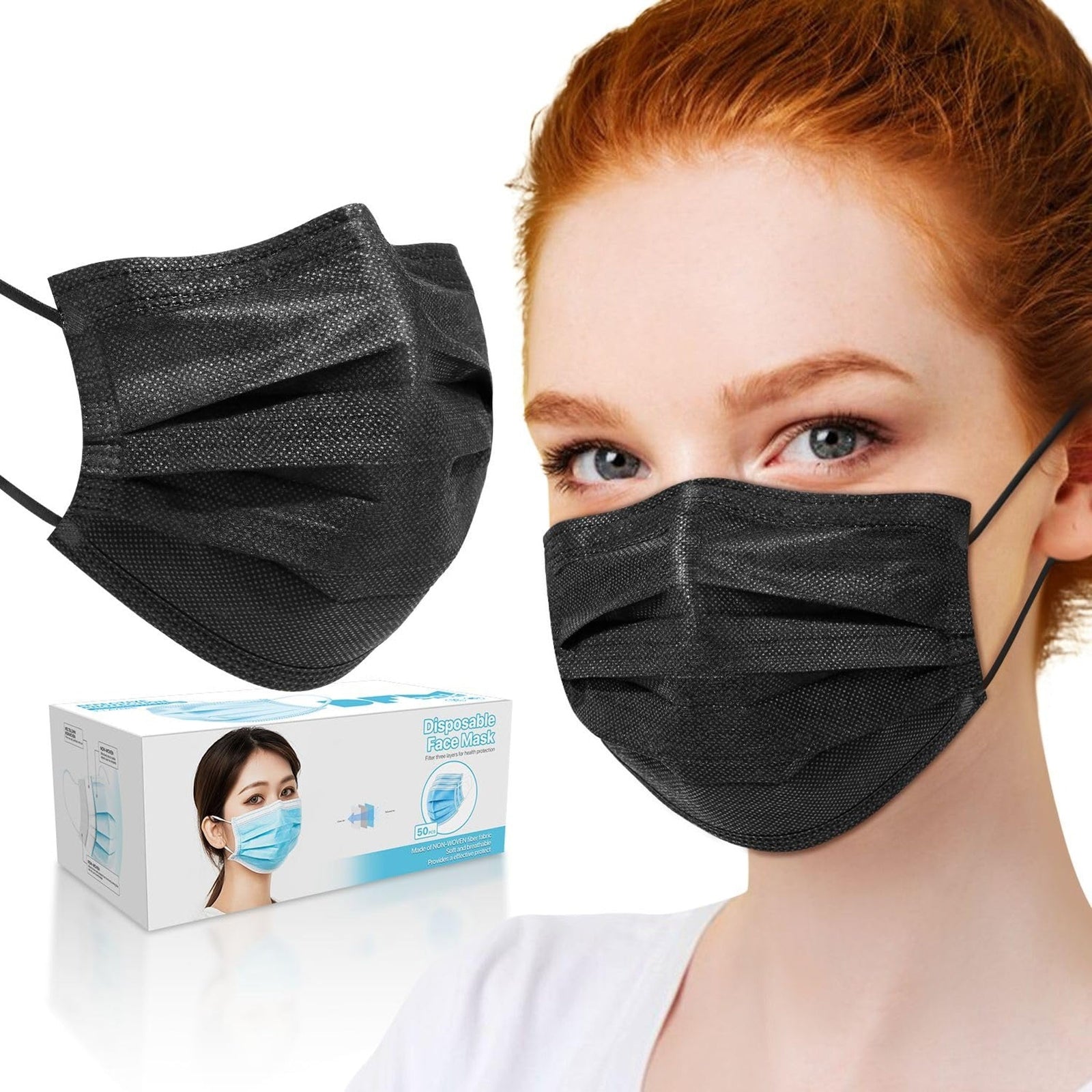Generic Black Disposable Face Masks (50 ct)