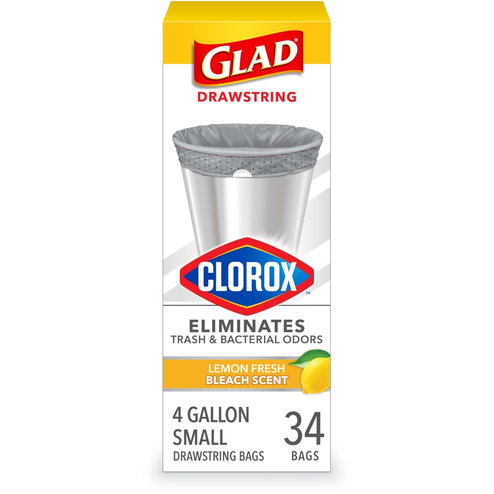 Glad Small Trash Bags Lemon Fresh (4 Gal, 34 Count)