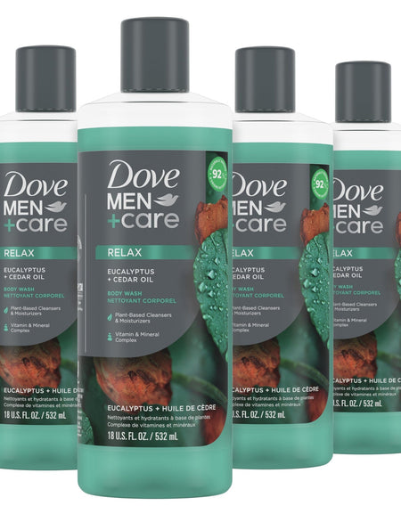 Dove Men+Care Body Wash Eucalyptus + Cedar Oil (18 oz, 4 Pack)