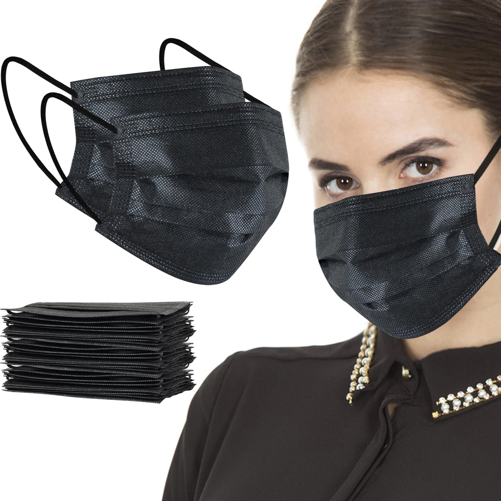 AKGK Disposable Face Masks Black (100 ct)