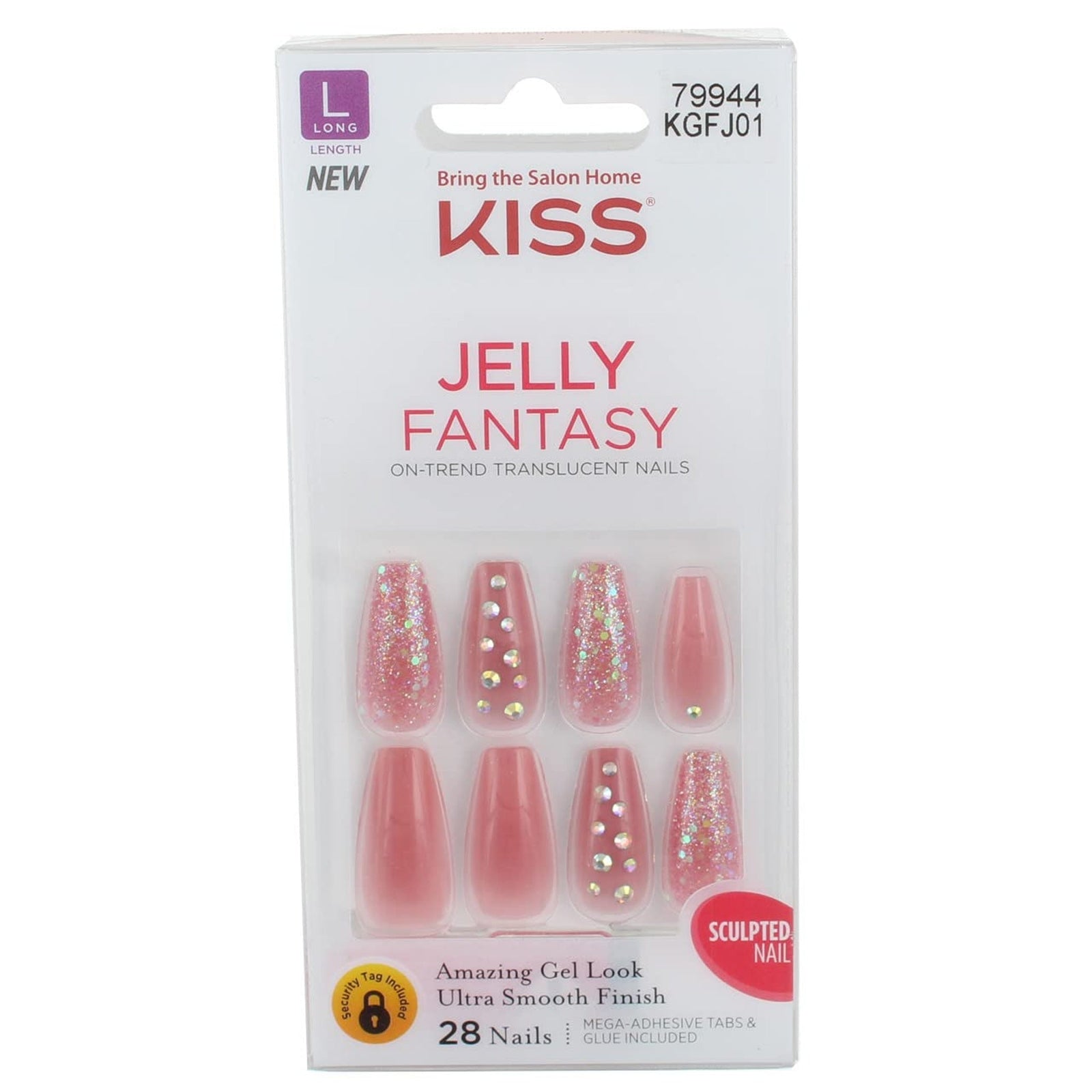 Kiss Jelly Fantasy Nails Rosey Long (2-pack, 28 ct each)