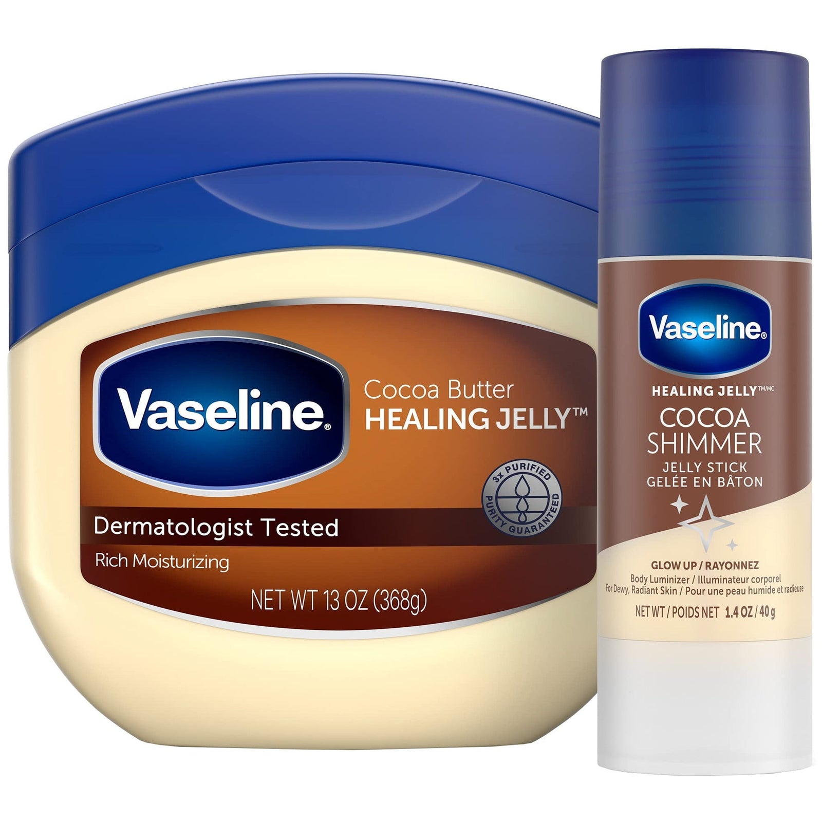 Vaseline Healing Jelly Cocoa Butter + Shimmer Stick (13 oz + 1.4 oz)