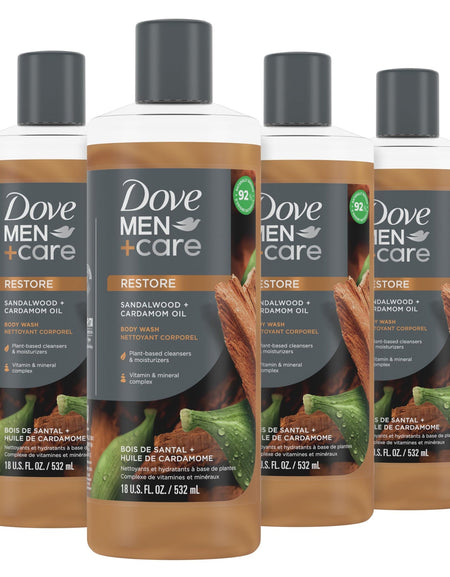 Dove Men+Care Body Wash Sandalwood + Cardamom (18 oz, 4 Pack)