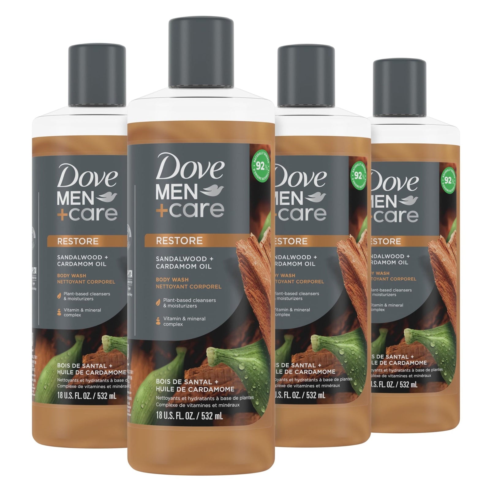 Dove Men+Care Body Wash Sandalwood + Cardamom (18 oz, 4 Pack)