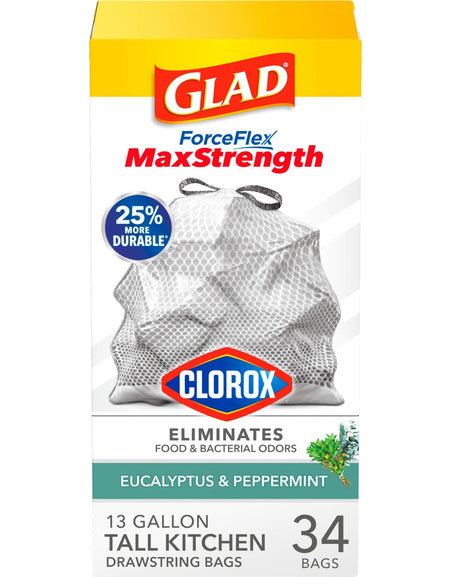 Glad ForceFlex Trash Bags with Clorox Eucalyptus (13 gal, 34 ct)