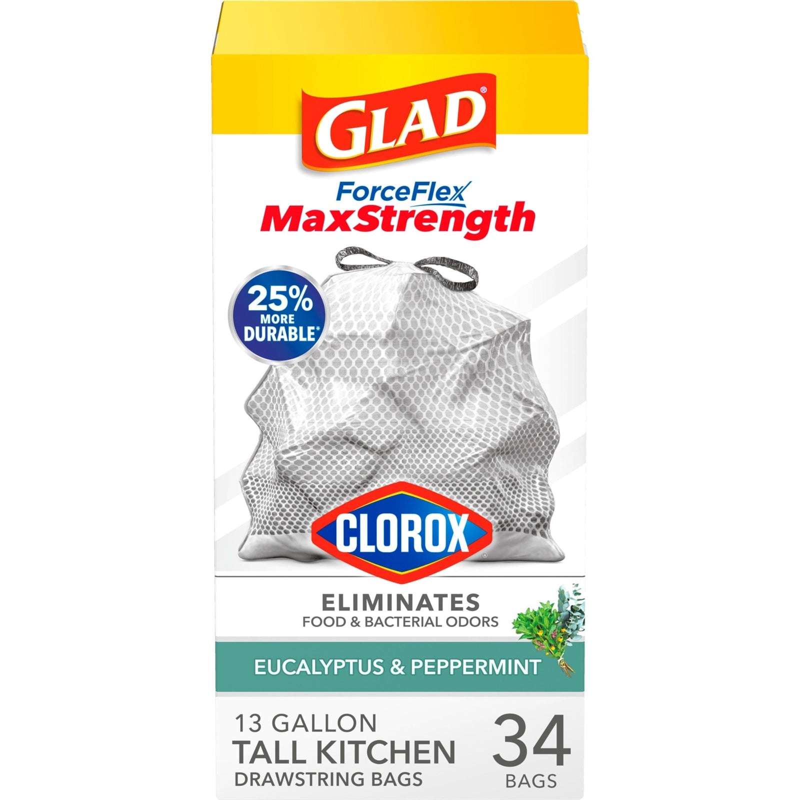 Glad ForceFlex Trash Bags with Clorox Eucalyptus (13 gal, 34 ct)