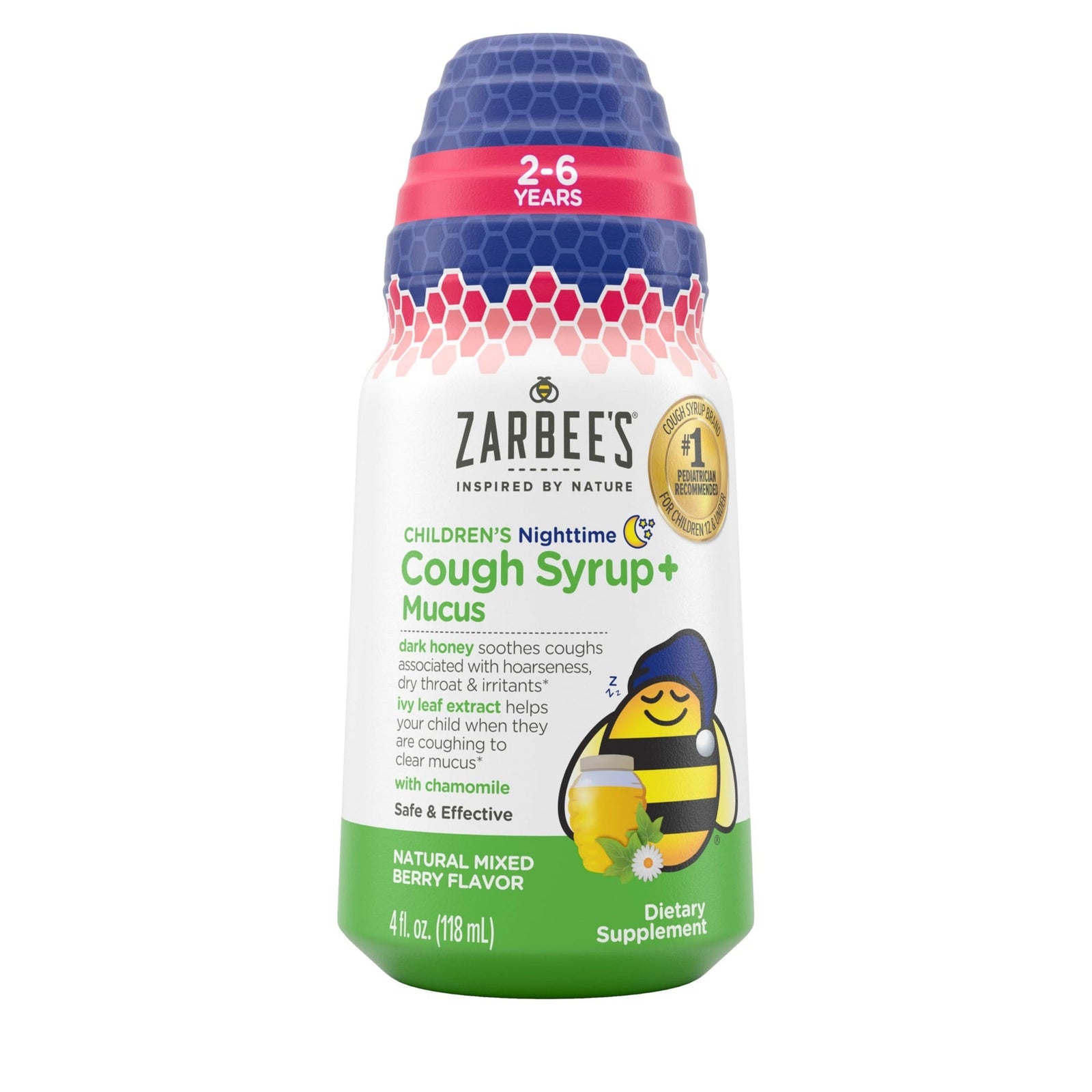 Zarbee's Nighttime Cough Syrup + Mucus for Kids (4 oz)