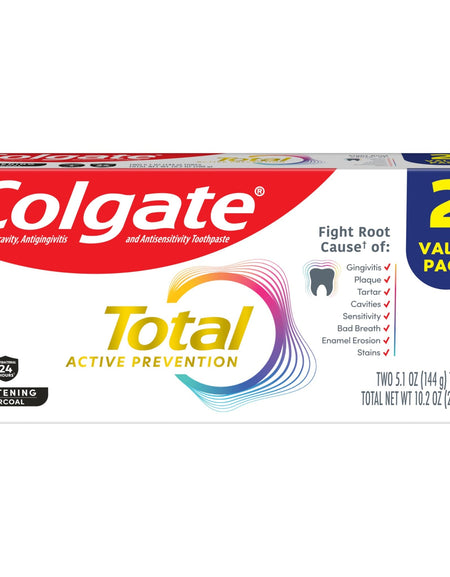 Colgate Total Whitening + Charcoal Toothpaste (5.1 oz, 2 Pack)