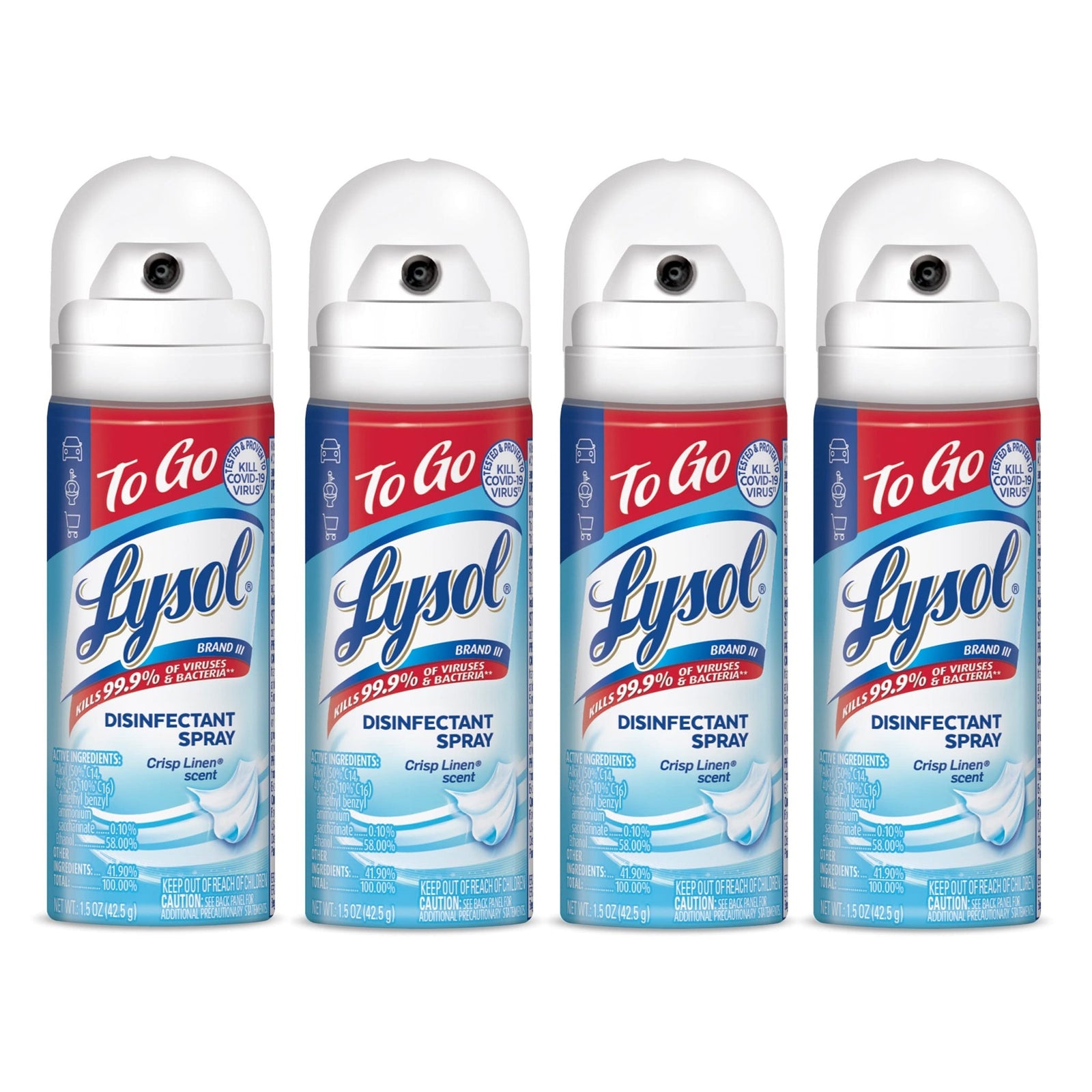 Lysol Disinfectant Spray To Go Crisp Linen (1.5 oz, 4 Pack)