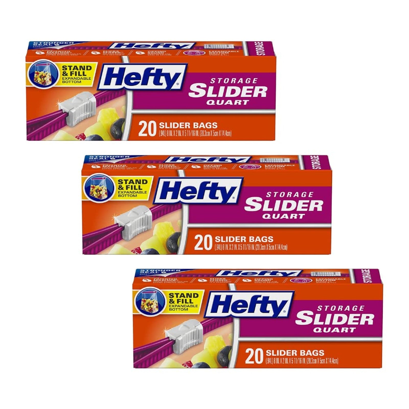 Hefty Slider Bags Quart (20 Count, 3 Pack)