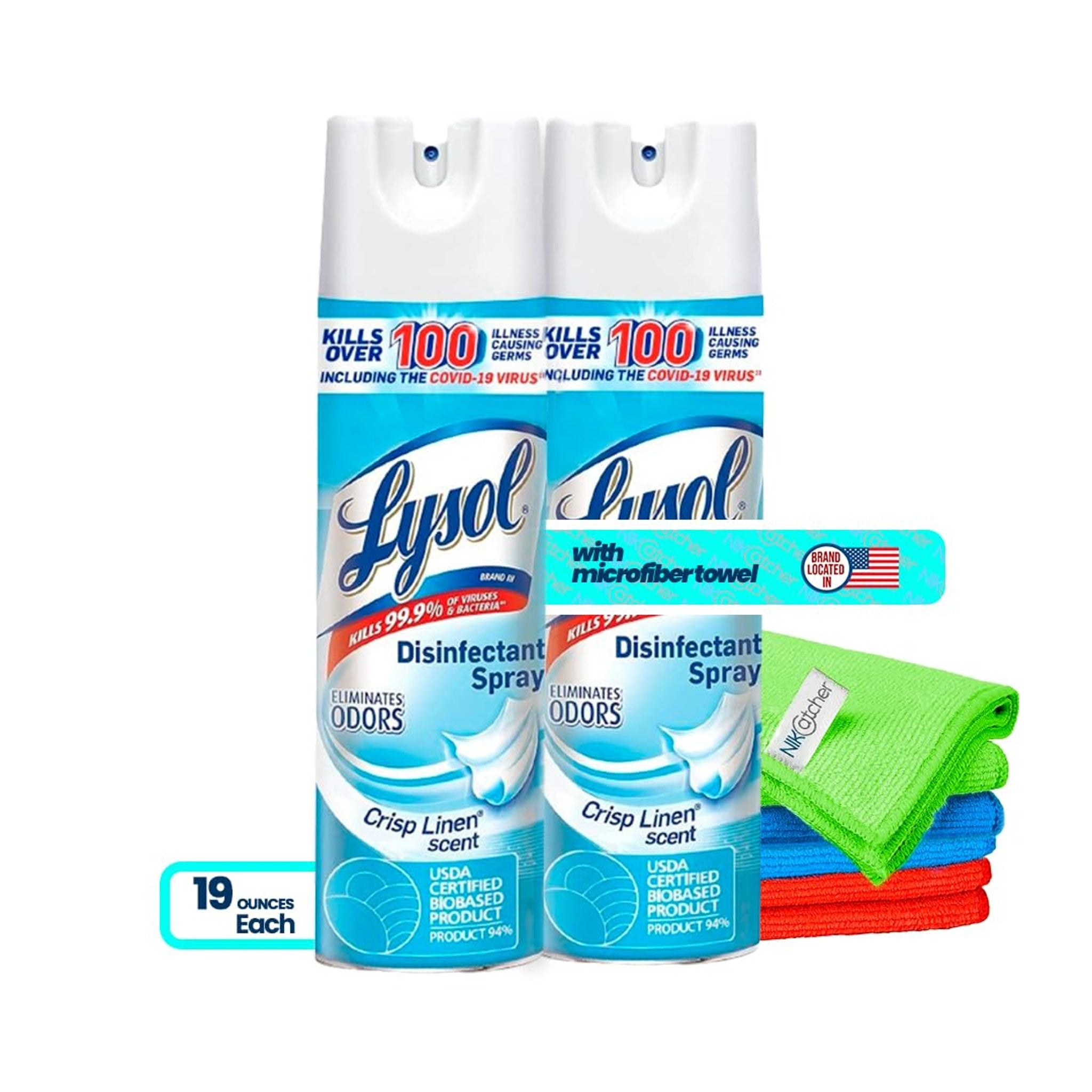 NikCatcher Lysol Spray + Microfiber Cloth Bundle