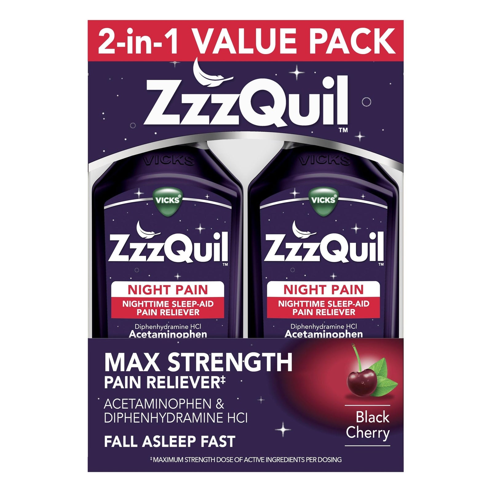 ZzzQuil Nighttime Pain Reliever & Sleep Aid (24 oz, 2-pack)