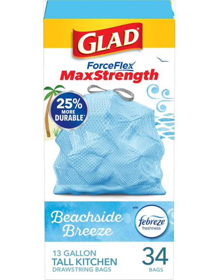 Glad ForceFlex Trash Bags Beachside Breeze (13 gal, 34 ct)