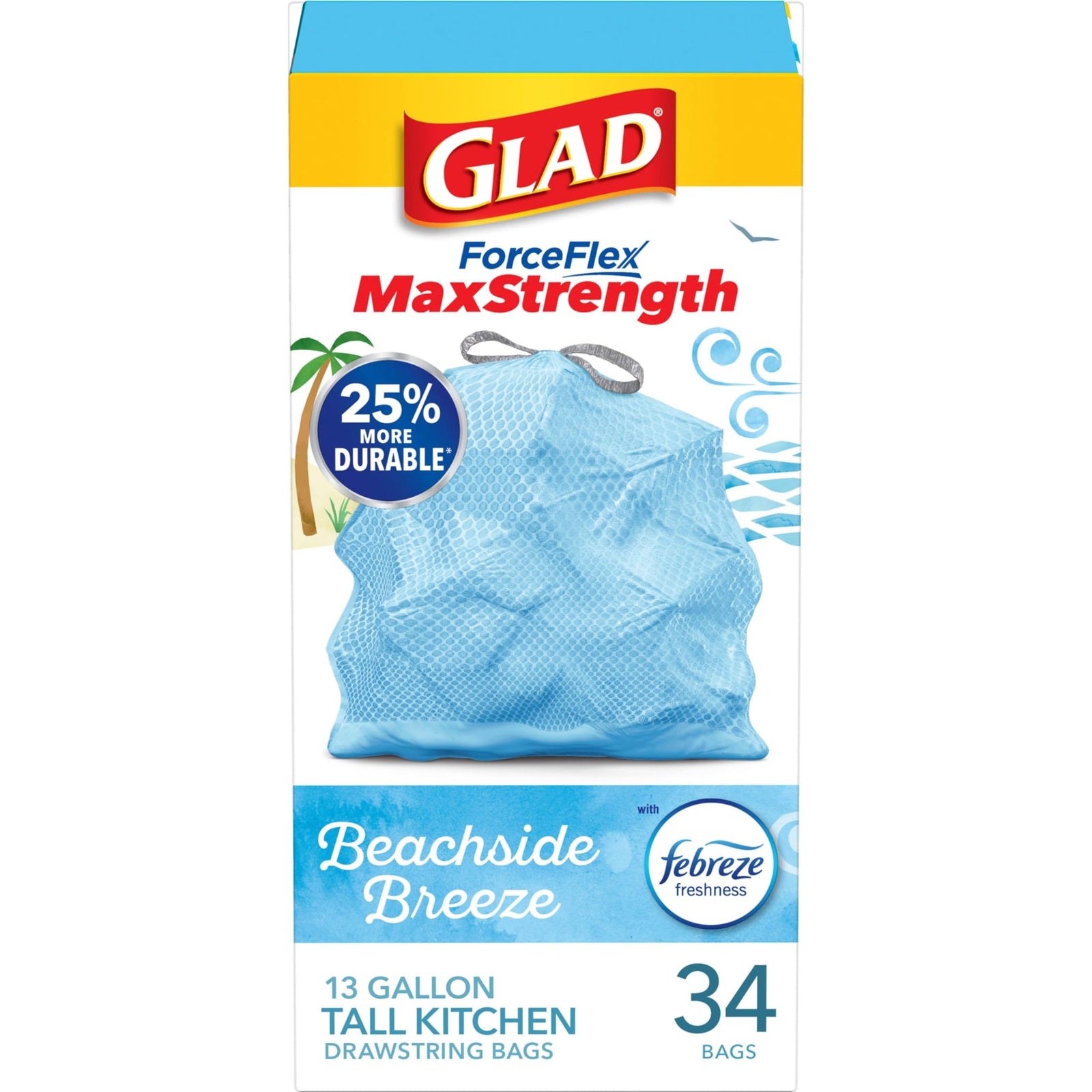 Glad ForceFlex Trash Bags Beachside Breeze (13 gal, 34 ct)