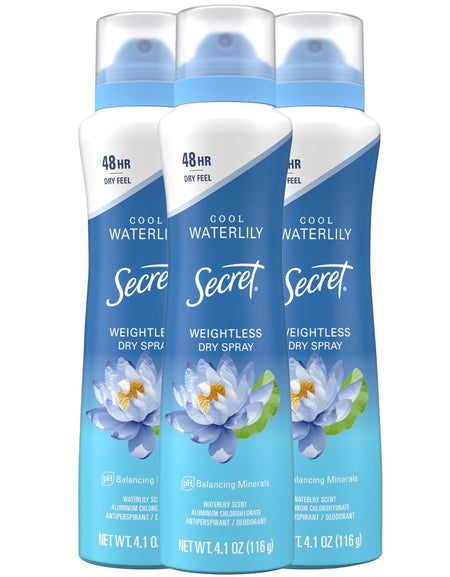 Secret Dry Spray Antiperspirant Waterlily & Argan (4.1 oz, 3 Pack)