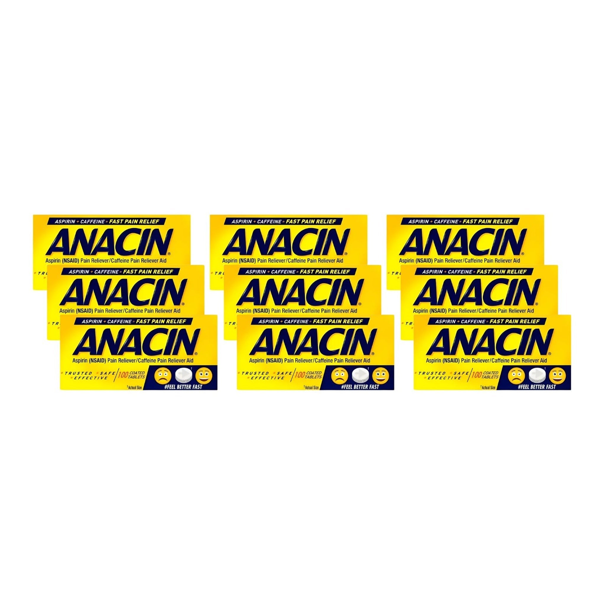 Anacin Pain Relief Aspirin Tablets (100 ct, 9 pk)