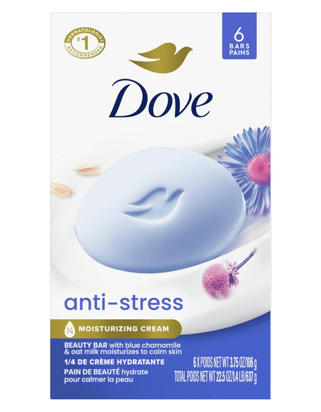 Dove Anti-Stress Soap Blue Chamomile & Oat Milk (106g, 6 Pack)