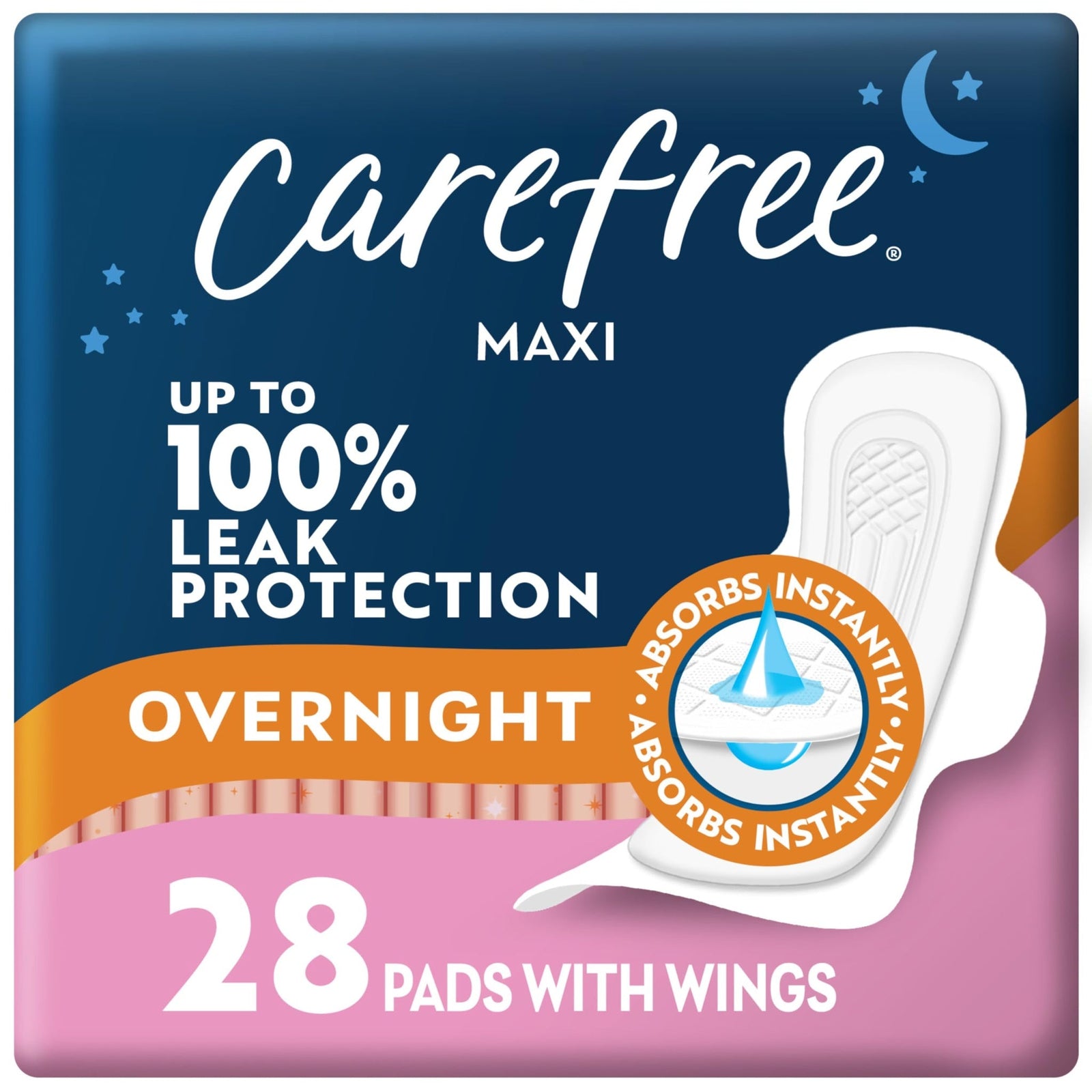 Carefree Maxi Pads with Wings Overnight (28 Count)