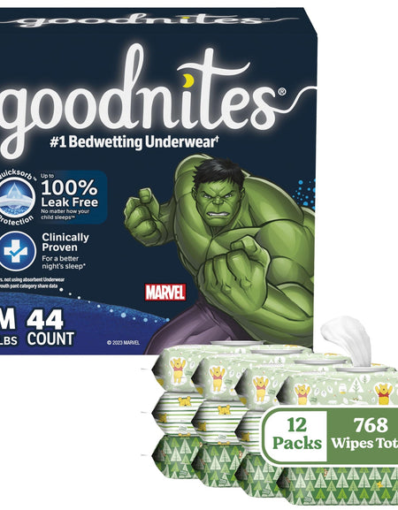 Goodnites Boys Underwear S/M + Huggies Wipes Bundle
