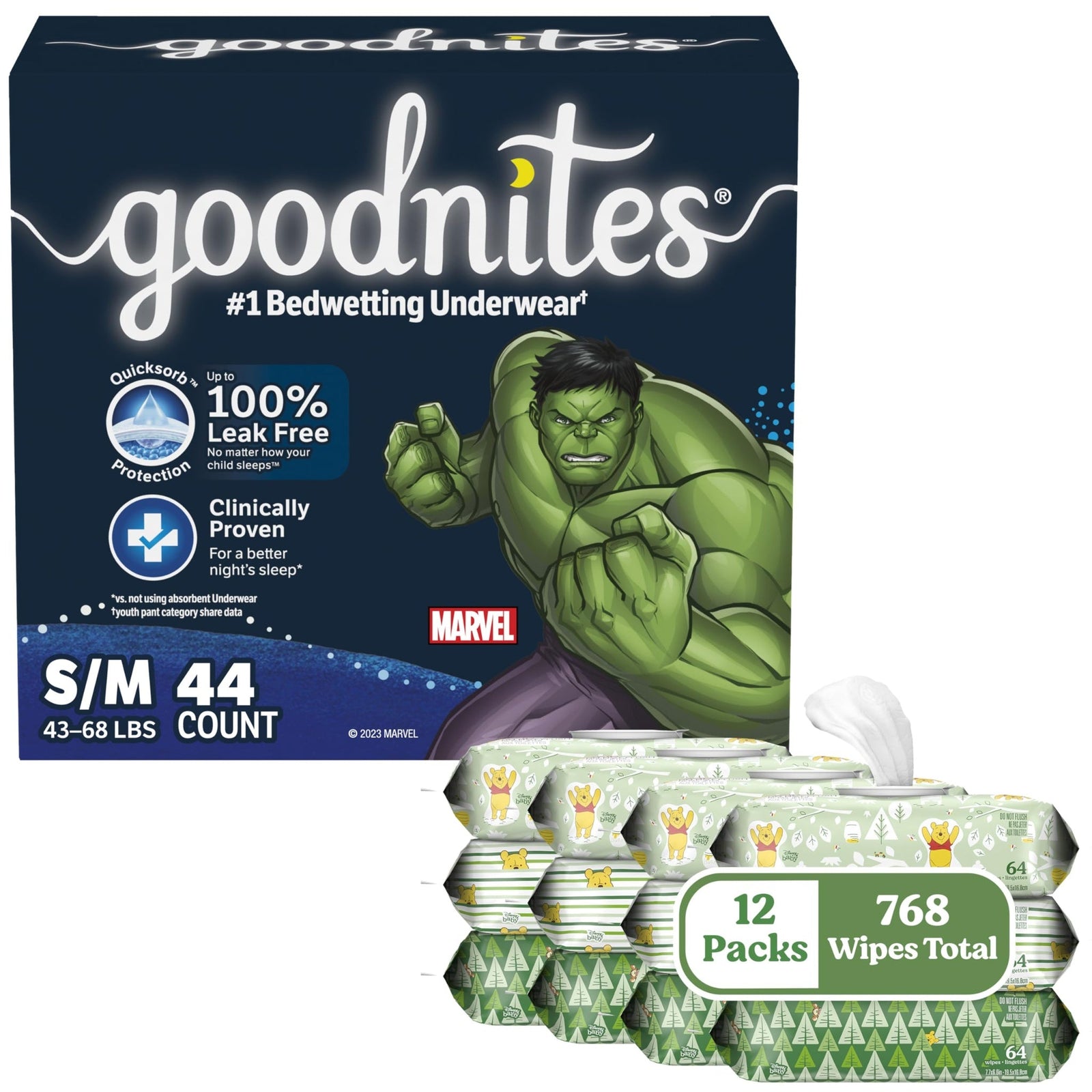 Goodnites Boys Underwear S/M + Huggies Wipes Bundle
