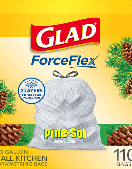 Glad ForceFlex Trash Bags Pine-Sol Scent (13 gal, 110 ct)