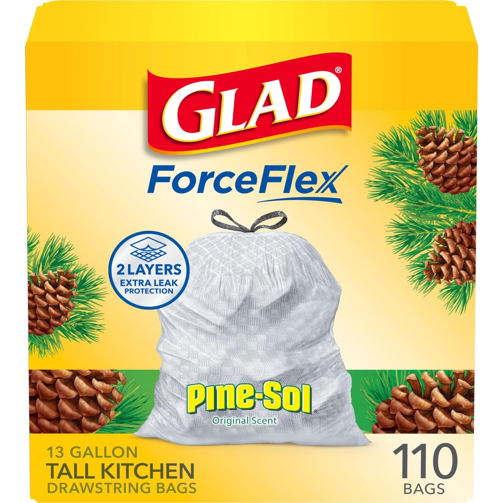 Glad ForceFlex Trash Bags Pine-Sol Scent (13 gal, 110 ct)