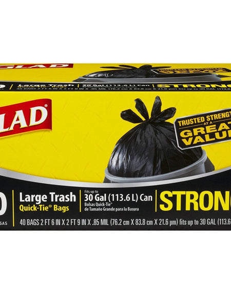 Glad Quick-Tie Trash Bags Black (30 Gallon, 40 Count)