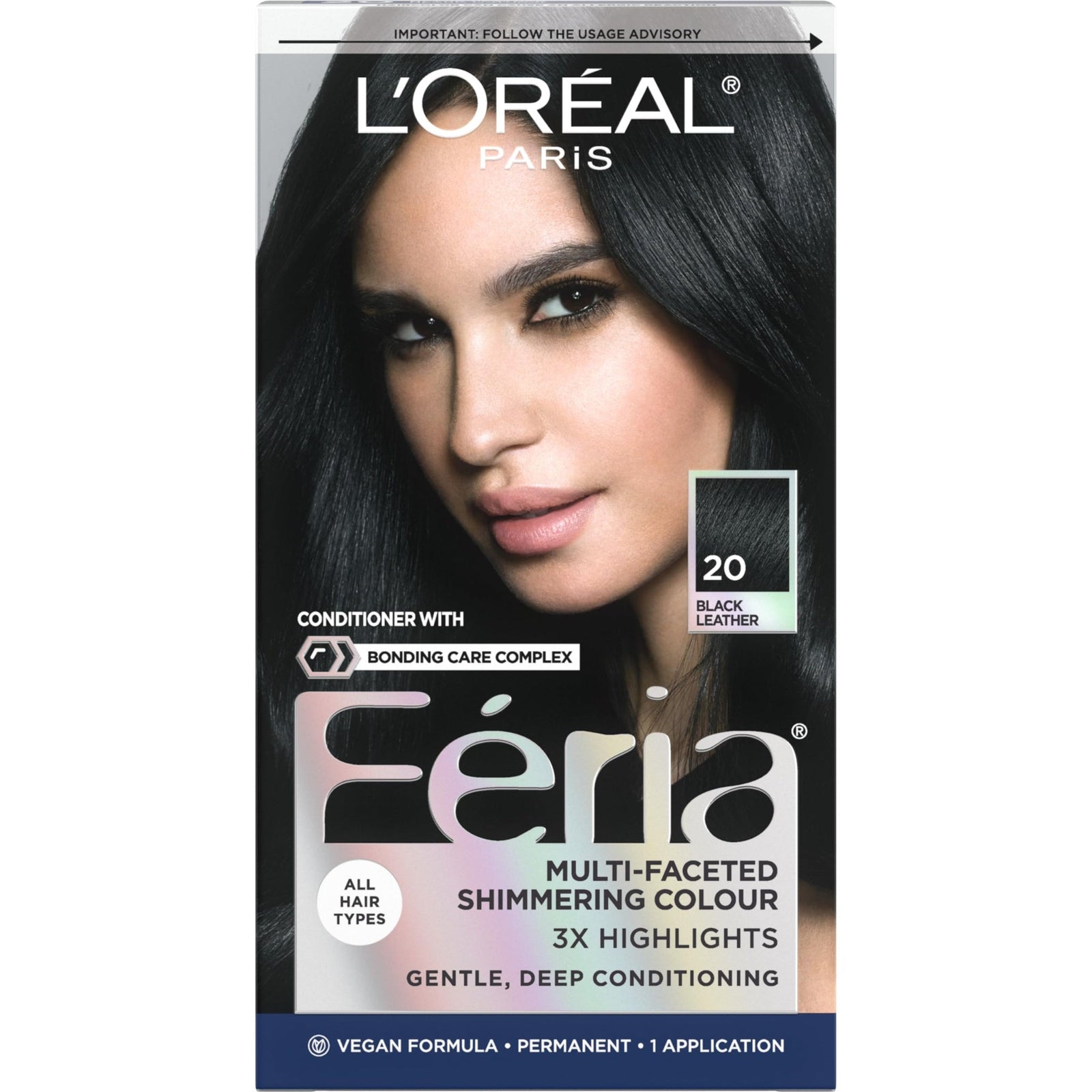 L'Oreal Feria Hair Color 20 Black Leather