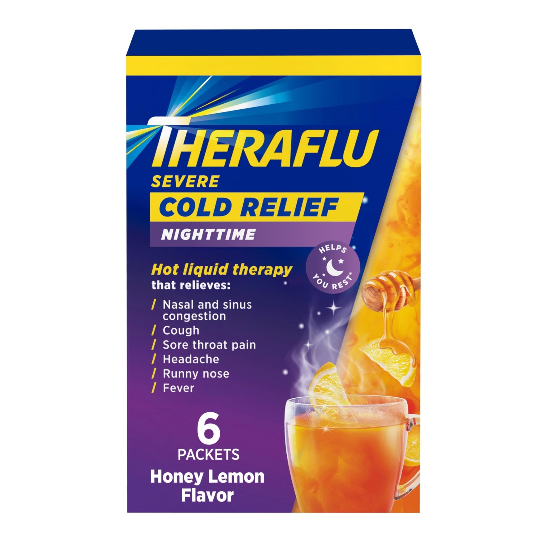 Theraflu Nighttime Cold Relief Powder Honey Lemon (6 ct)