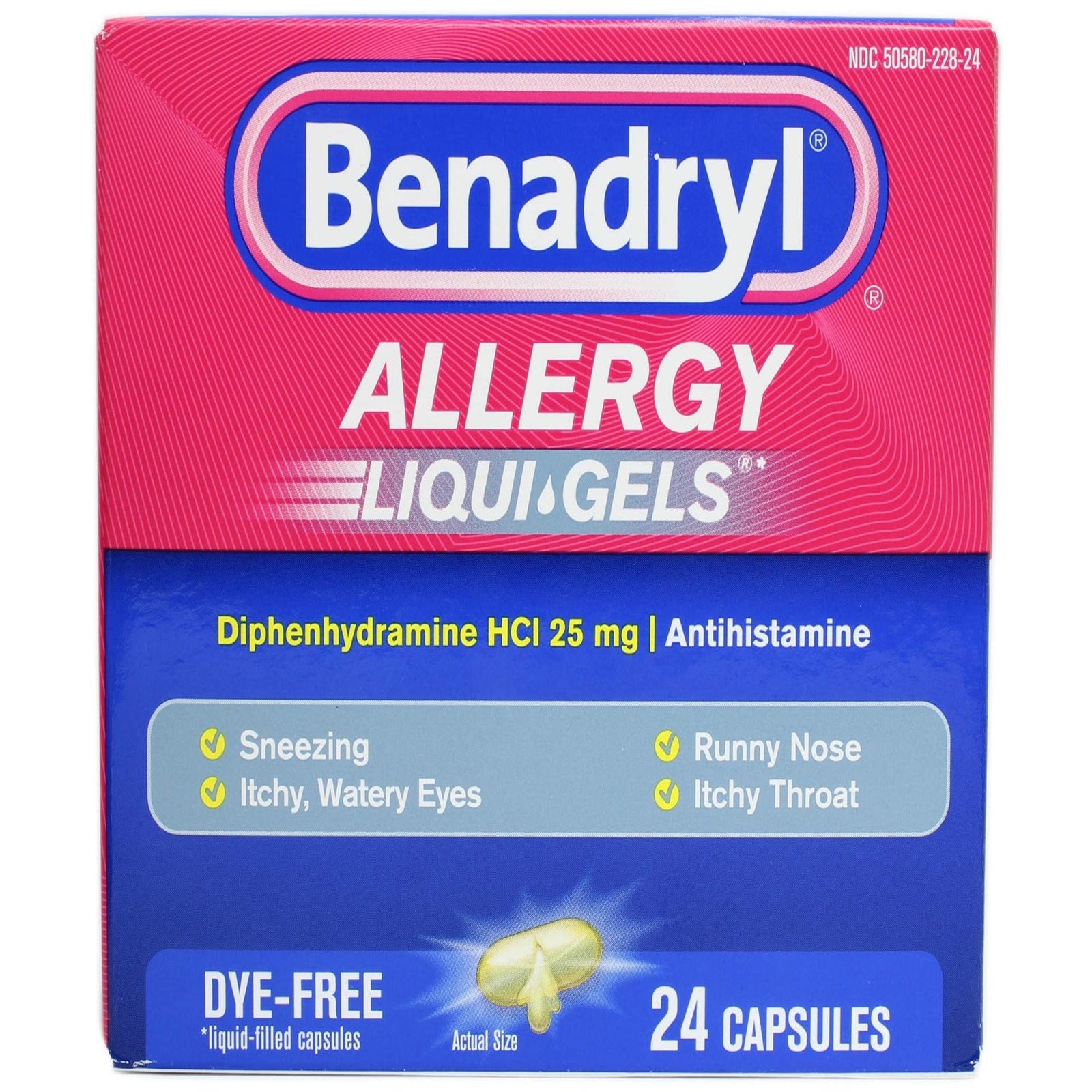 Benadryl Dye-Free Liqui-Gels (25 mg, 24 Count, 11 Pack)