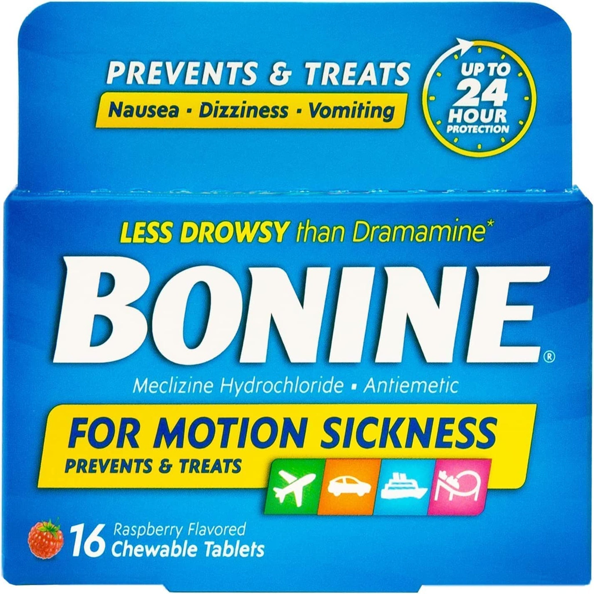 Bonine Motion Sickness Tablets Raspberry (16 Count)