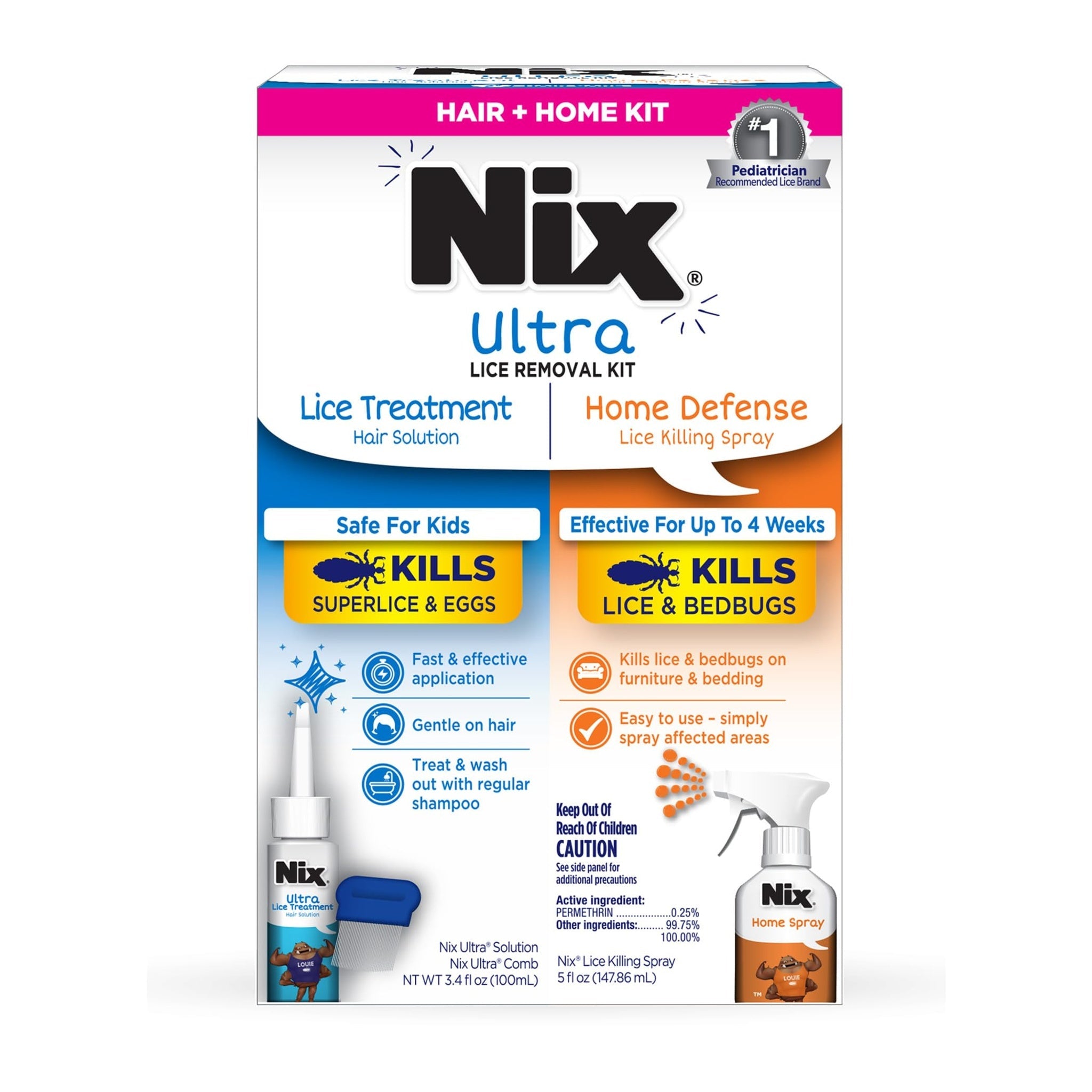 Nix Lice Removal Kit & Bedbug Spray (2 Pack)