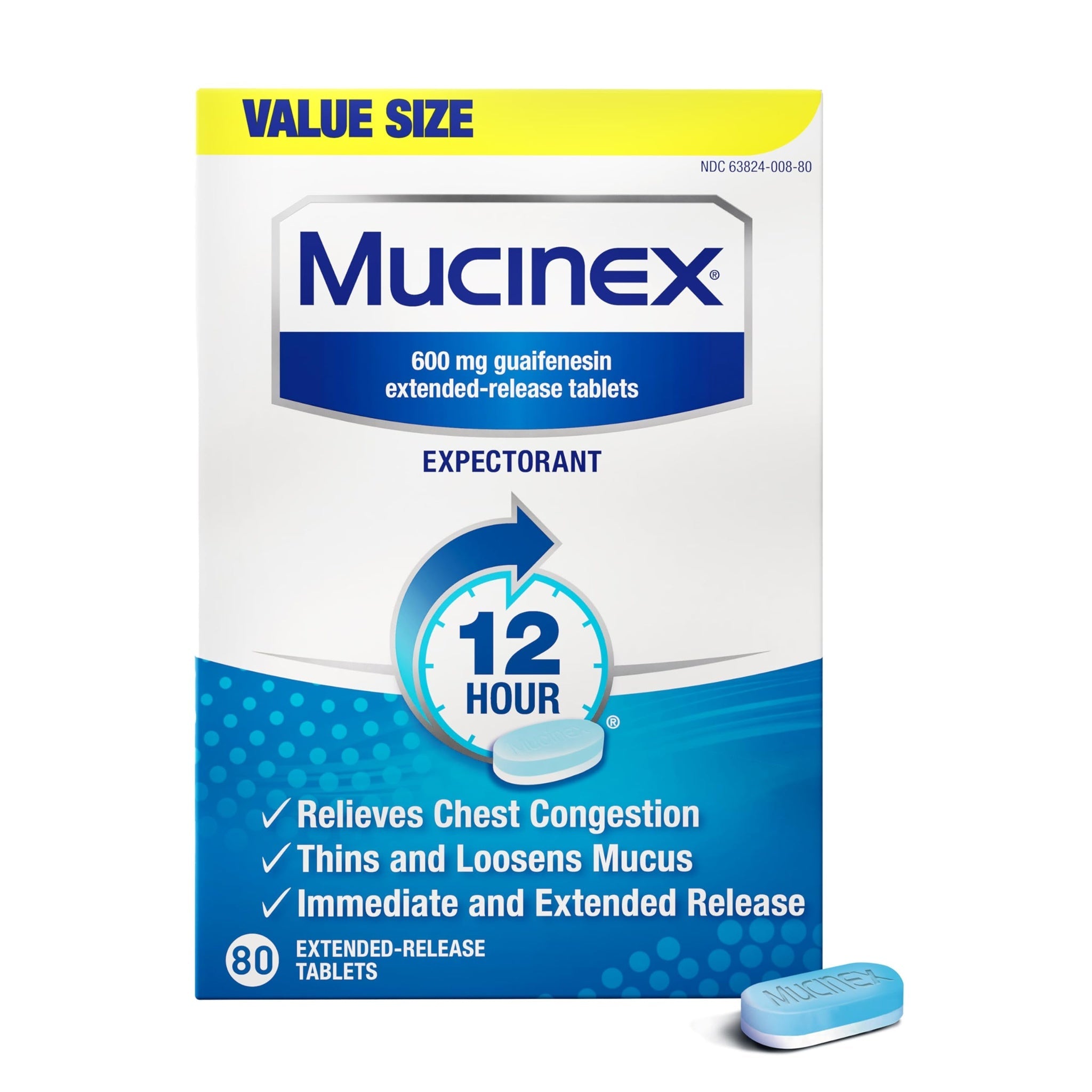 Mucinex 12 Hour Guaifenesin Tablets (80 Count)