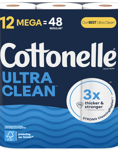Cottonelle Ultra Clean Toilet Paper (12 Mega Rolls)