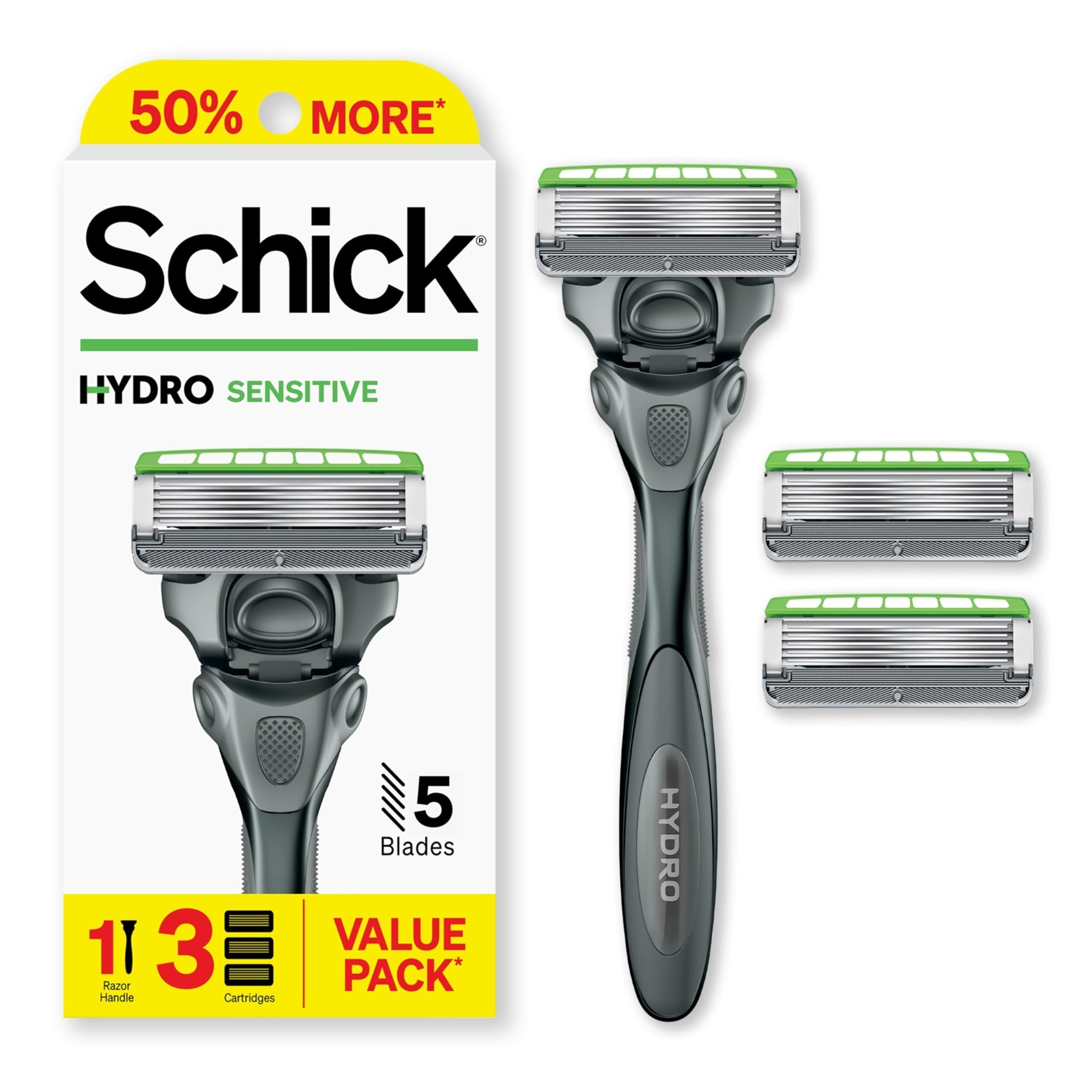 Schick Hydro Sensitive Razor (1 Handle + 3 Refills)